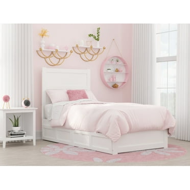 AFI NoHo Twin Wood Platform Bed with Headboard Footboard & 2 Storage Drawers, White