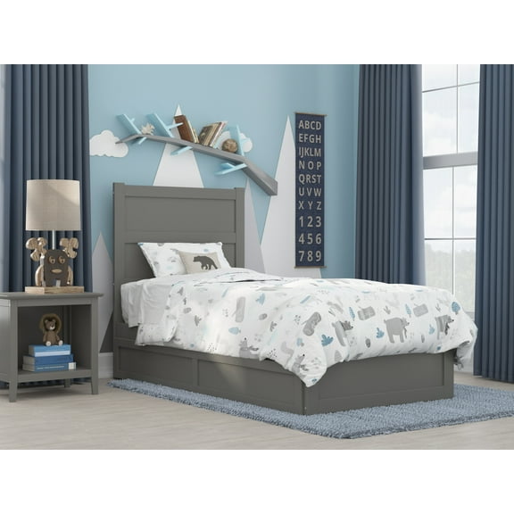 AFI NoHo Twin Wood Platform Bed with Headboard Footboard & Twin Trundle, Grey
