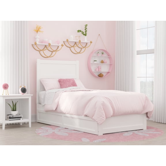 AFI NoHo Twin Wood Platform Bed with Headboard Footboard & Twin Trundle, White