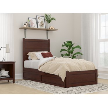 AFI NoHo Queen Platform Bed With Trundle – Espresso Finish, Mid-Century Modern Design, Solid Hardwood, USB Charging