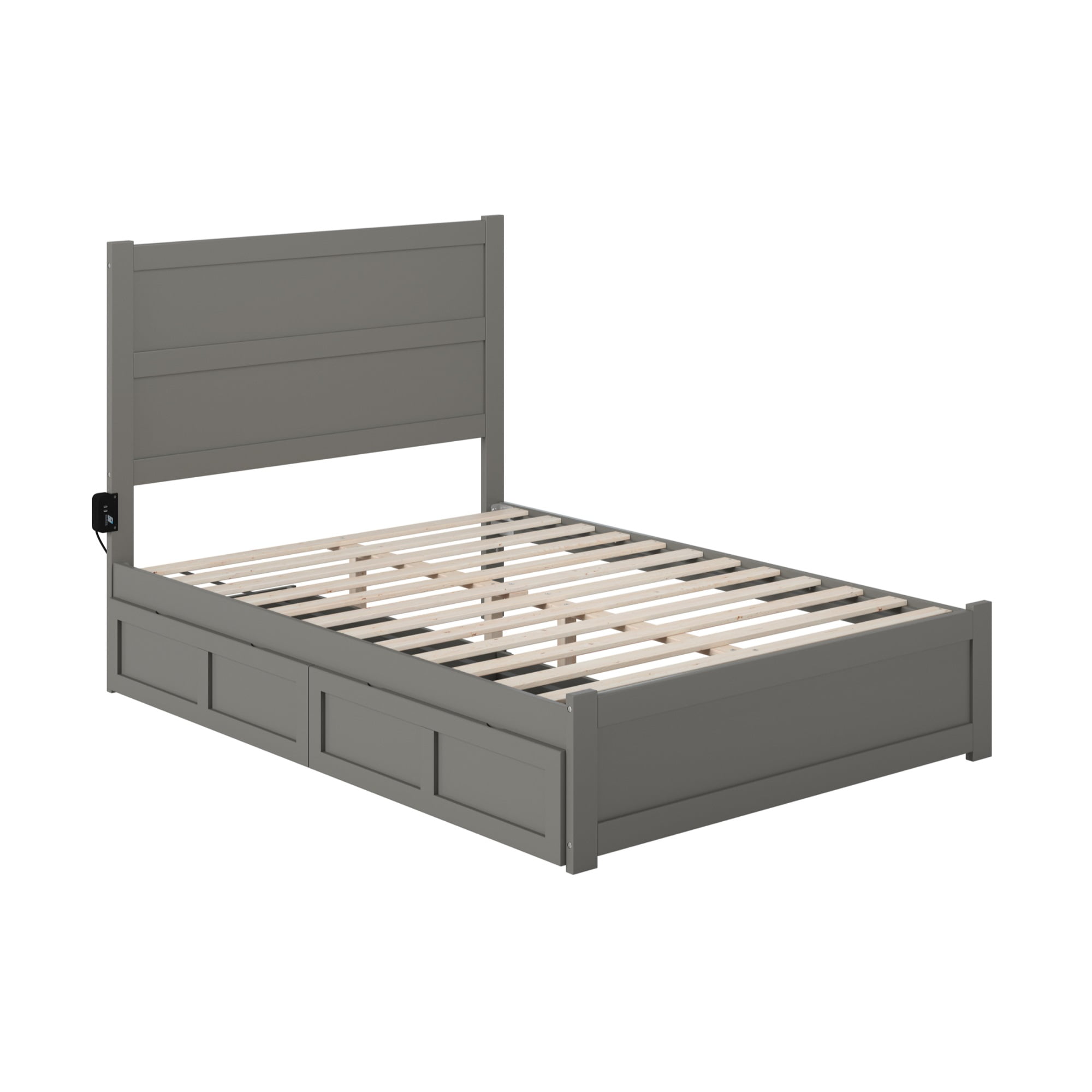 Gray Full Wood Platform Bed with Headboard and Storage Drawers