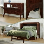 AFI Northampton Full Wood Murphy Bed Desk with 6 Mattress & Charger, Walnut