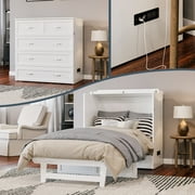 AFI Northfield Twin-XL Wood Murphy Bed Chest with 6" Mattress, Drawer & Charger, White