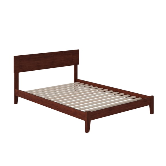 AFI Orlando Full Low Profile Wood Platform Bed Frame with Panel Headboard, Walnut