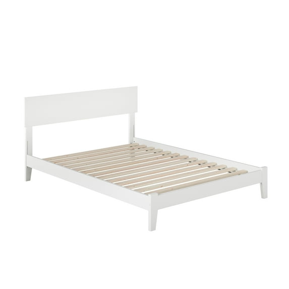 AFI Orlando Full Low Profile Wood Platform Bed Frame with Panel Headboard, White
