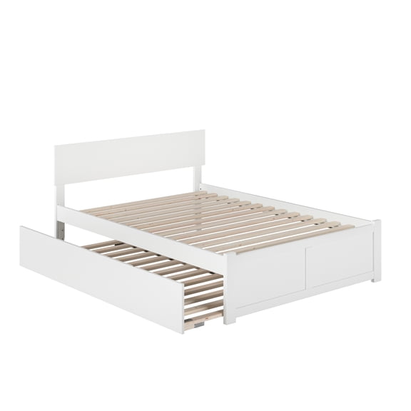AFI Orlando Full Platform Bed with Flat Panel Footboard and Turbo Charger with Twin Size Urban Trundle in Walnut-Finish:White,Item Package Quantity:5,Size:Full