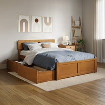 AFI Orlando Full Wood Platform Bed with Footboard and Storage Drawers, Light Toffee