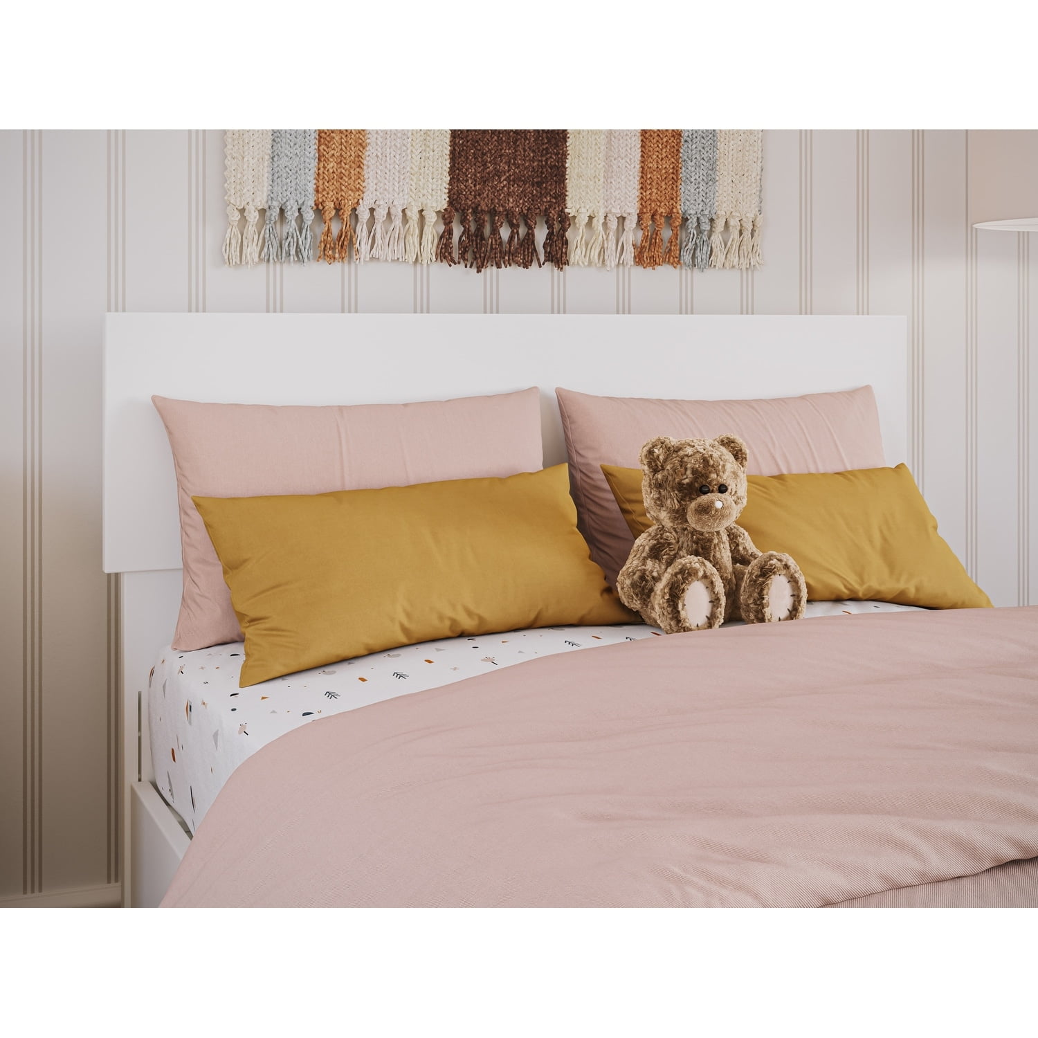 White Twin Solid Wood Headboard with USB Ports