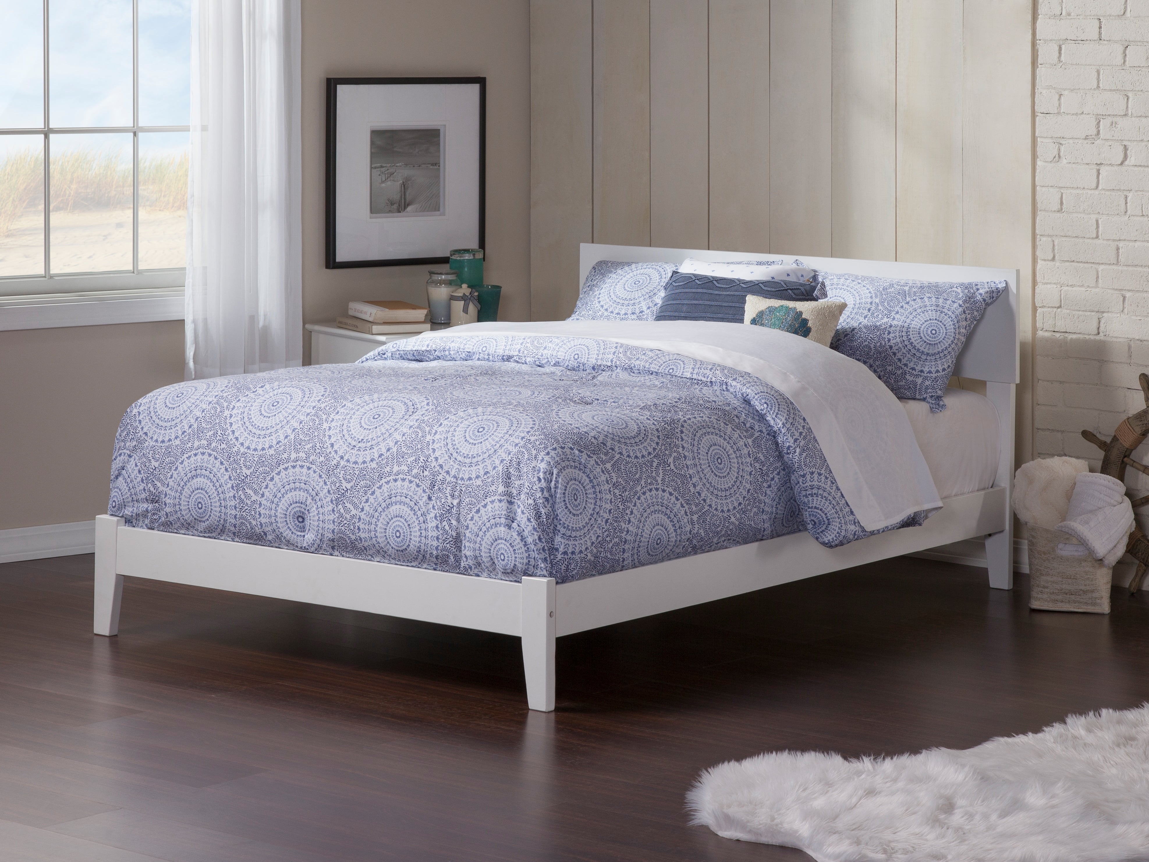 AFI Orlando King Low Profile Wood Platform Bed Frame with Panel Headboard, White