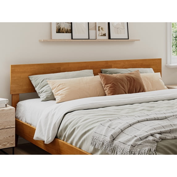 AFI Orlando King Modern Solid Wood Panel Headboard with Attachable Charger, Light Toffee