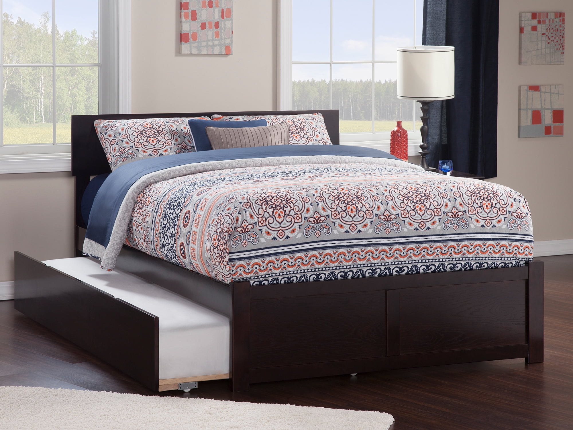 AFI Orlando King Solid Wood Platform Bed with Footboard and Twin-XL Trundle in Espresso