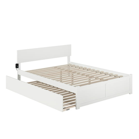 AFI Orlando King Solid Wood Platform Bed with Footboard and Twin-XL Trundle in White