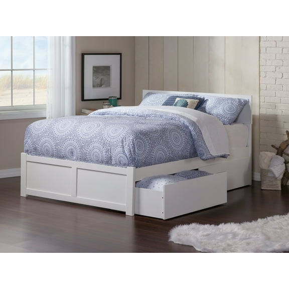AFI Orlando King Wood Platform Bed with Headboard Footboard & 2 Storage Drawers, White