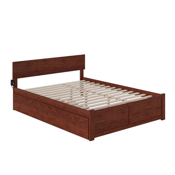 Orlando Queen Bed with Footboard and Twin Extra Long Trundle in Walnut