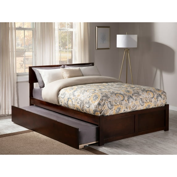 AFI Orlando Queen Wood Platform Bed with Headboard Footboard & Twin XL Trundle, Walnut