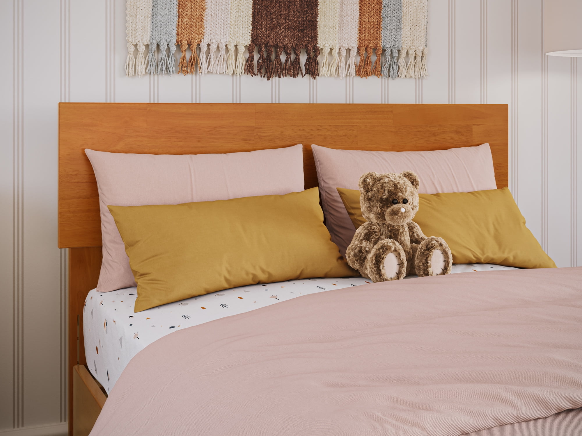 AFI Orlando Twin Modern Solid Wood Panel Headboard with Attachable Charger, Light Toffee