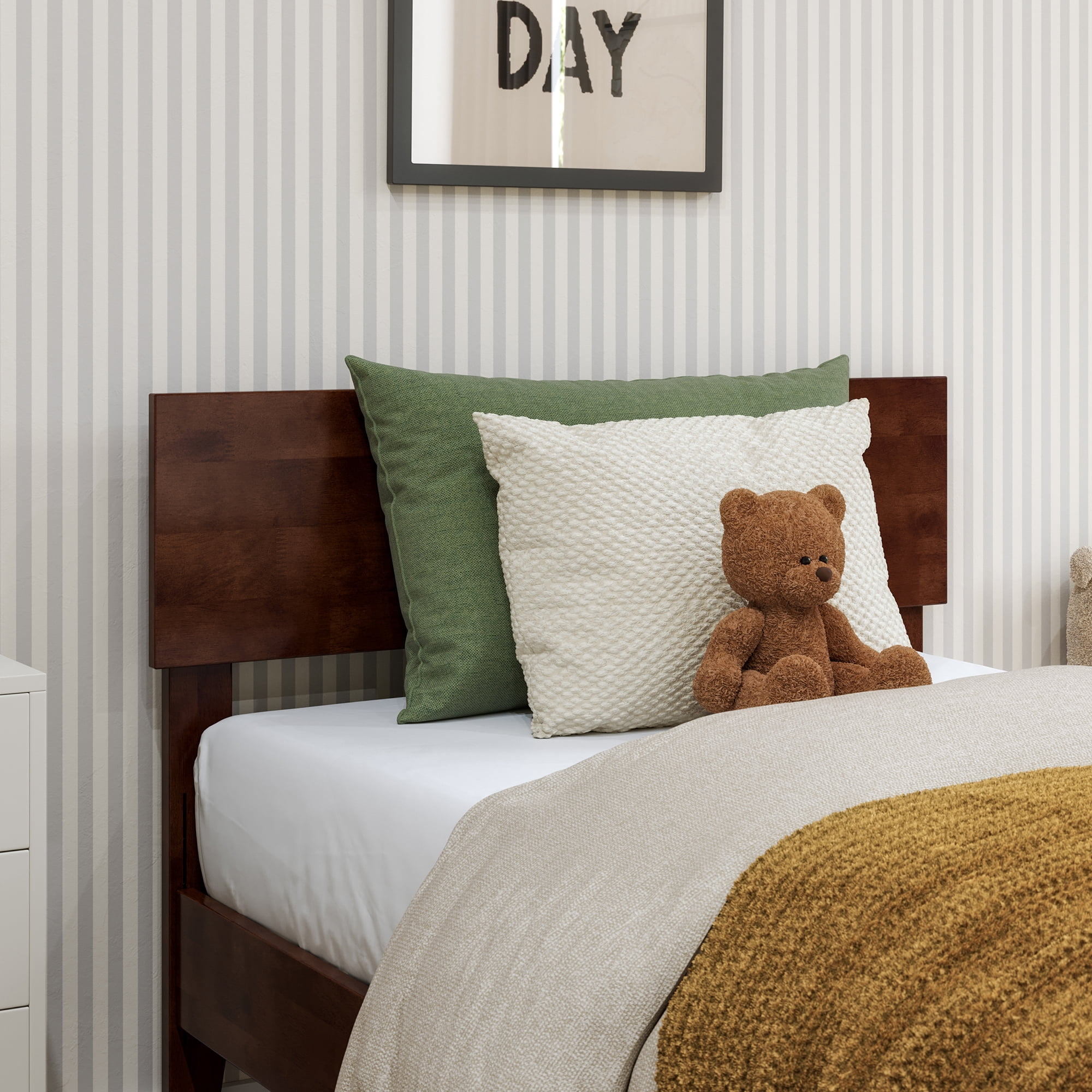AFI Orlando Twin Modern Solid Wood Panel Headboard with Attachable Charger, Walnut