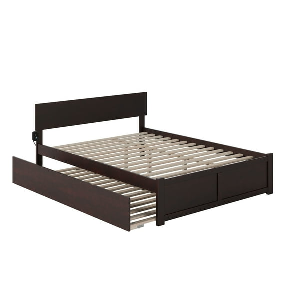 Orlando Wood King Platform Bed with Footboard & Twin XL Trundle in Espresso
