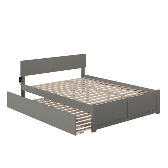 AFI Orlando Wood King Platform Bed with Footboard and Twin XL Trundle in Gray
