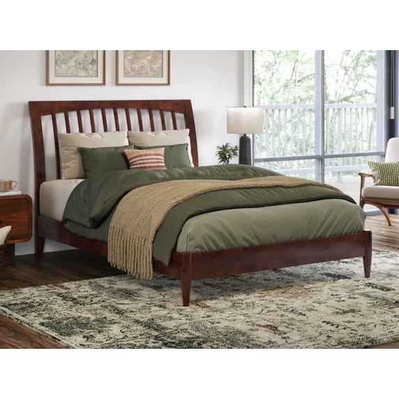 AFI Orleans Full Solid Wood Low Profile Sleigh Platform Bed, Walnut