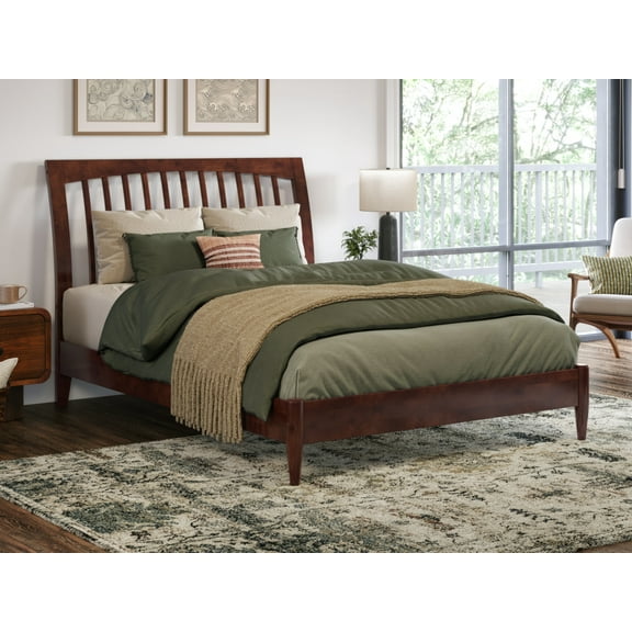 AFI Orleans Full Solid Wood Low Profile Sleigh Platform Bed, Walnut