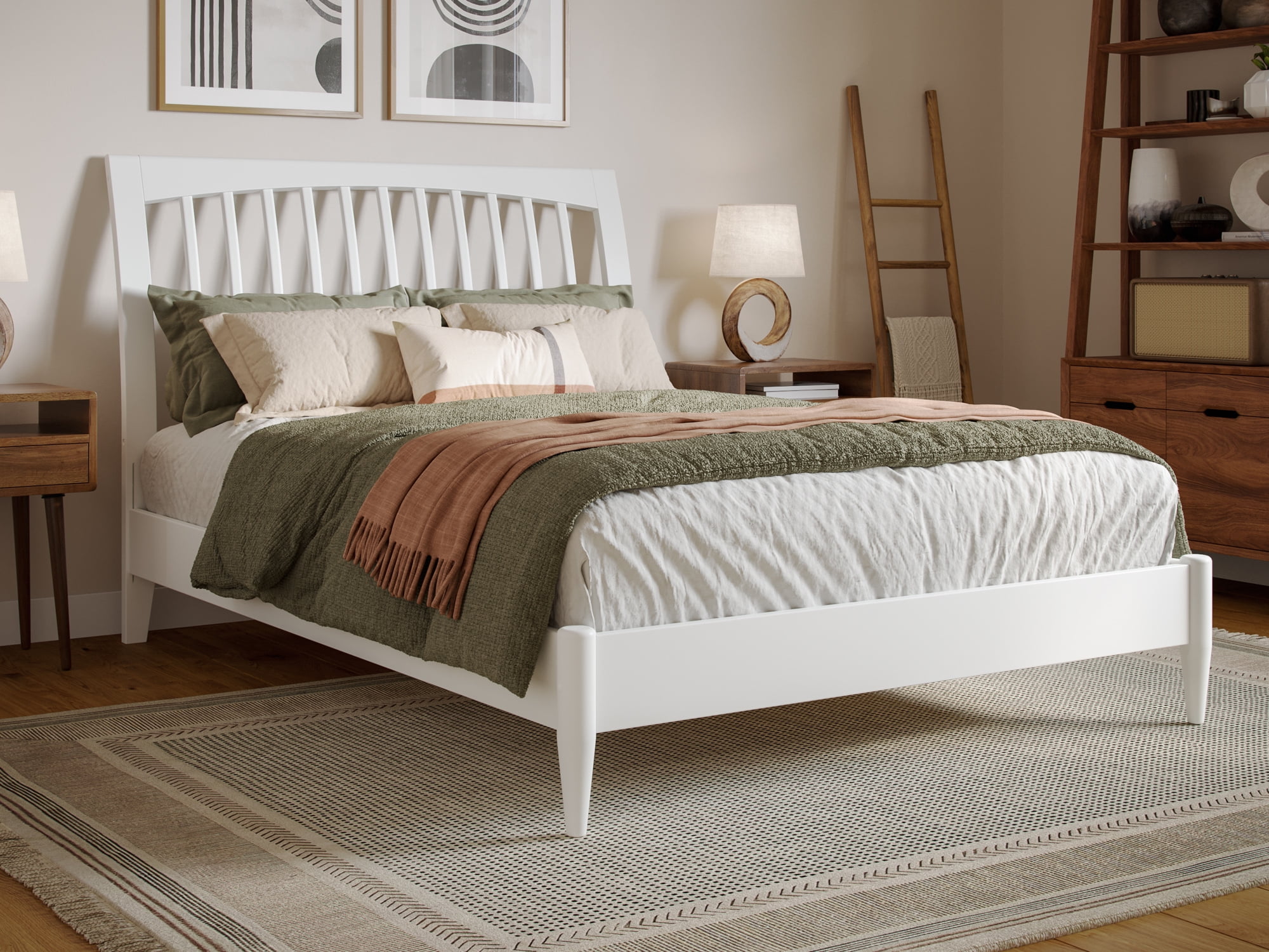 AFI Orleans Full Solid Wood Low Profile Sleigh Platform Bed White