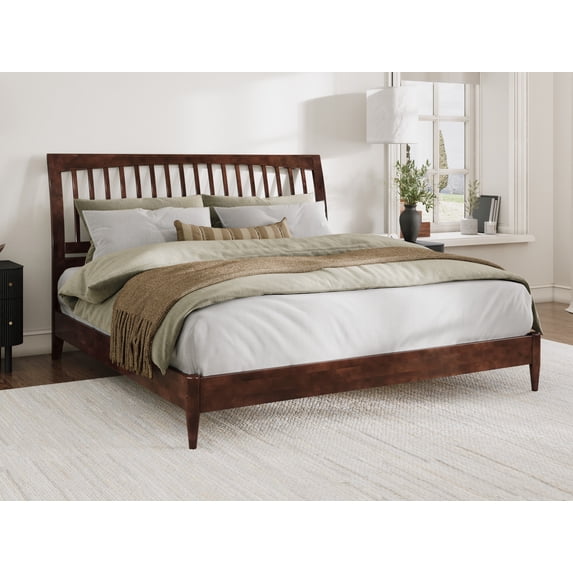 AFI Orleans King Solid Wood Low Profile Sleigh Platform Bed, Walnut