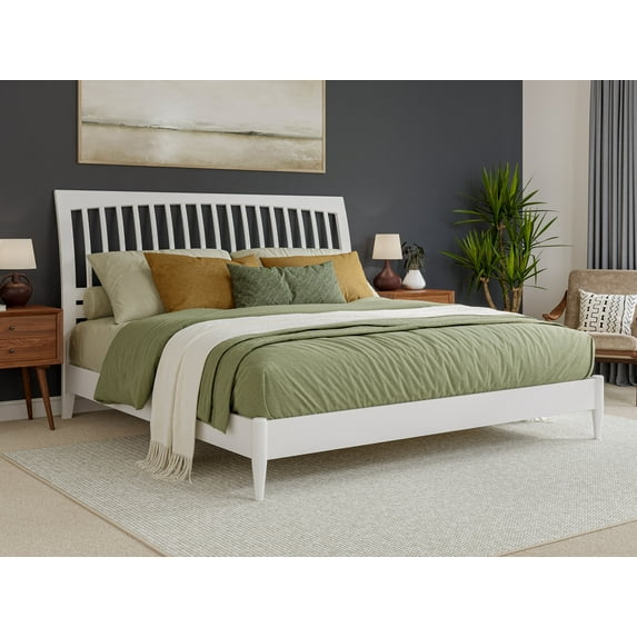 AFI Orleans King Solid Wood Low Profile Sleigh Platform Bed, White