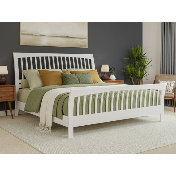 AFI Orleans King Solid Wood Low Profile Sleigh Platform Bed with Matching Footboard, White