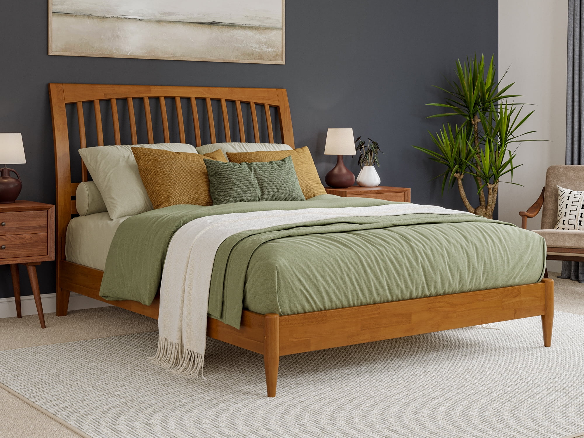 Orleans Queen Light Toffee Wood Platform Bed with Slatted Headboard