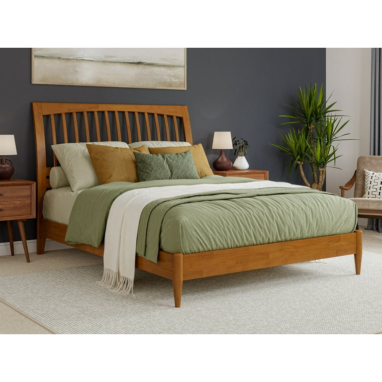 AFI Orleans Queen Solid Wood Low Profile Sleigh Platform Bed Light Toffee