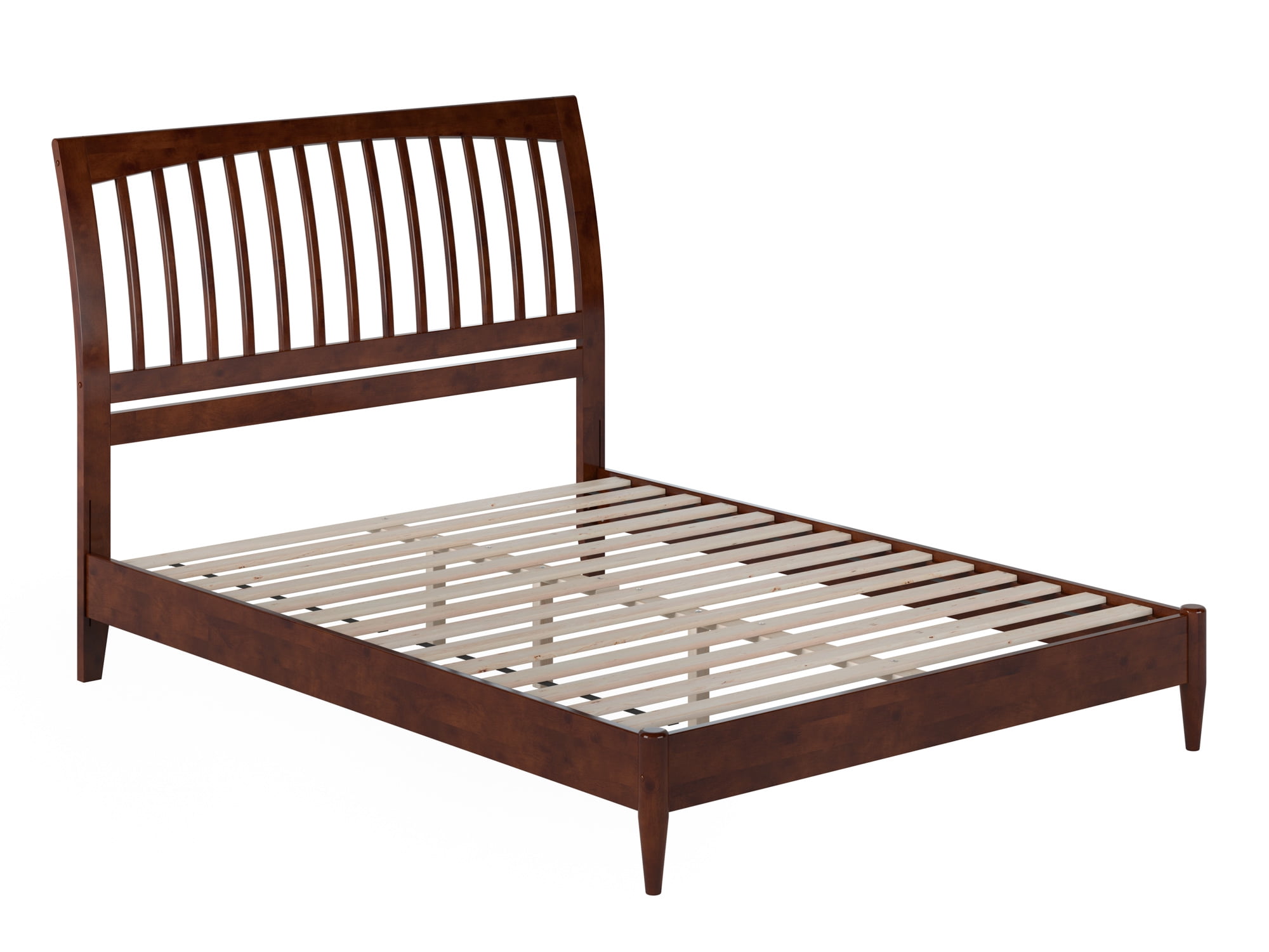 Queen Low Profile Sleigh Bed Frame – Faux Leather Platform With Headboard
