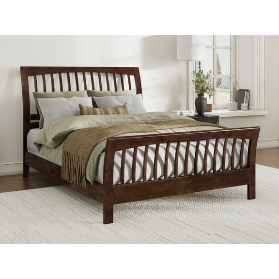 AFI Orleans Queen Wood Low Profile Sleigh Platform Bed with Matching Footboard, Walnut