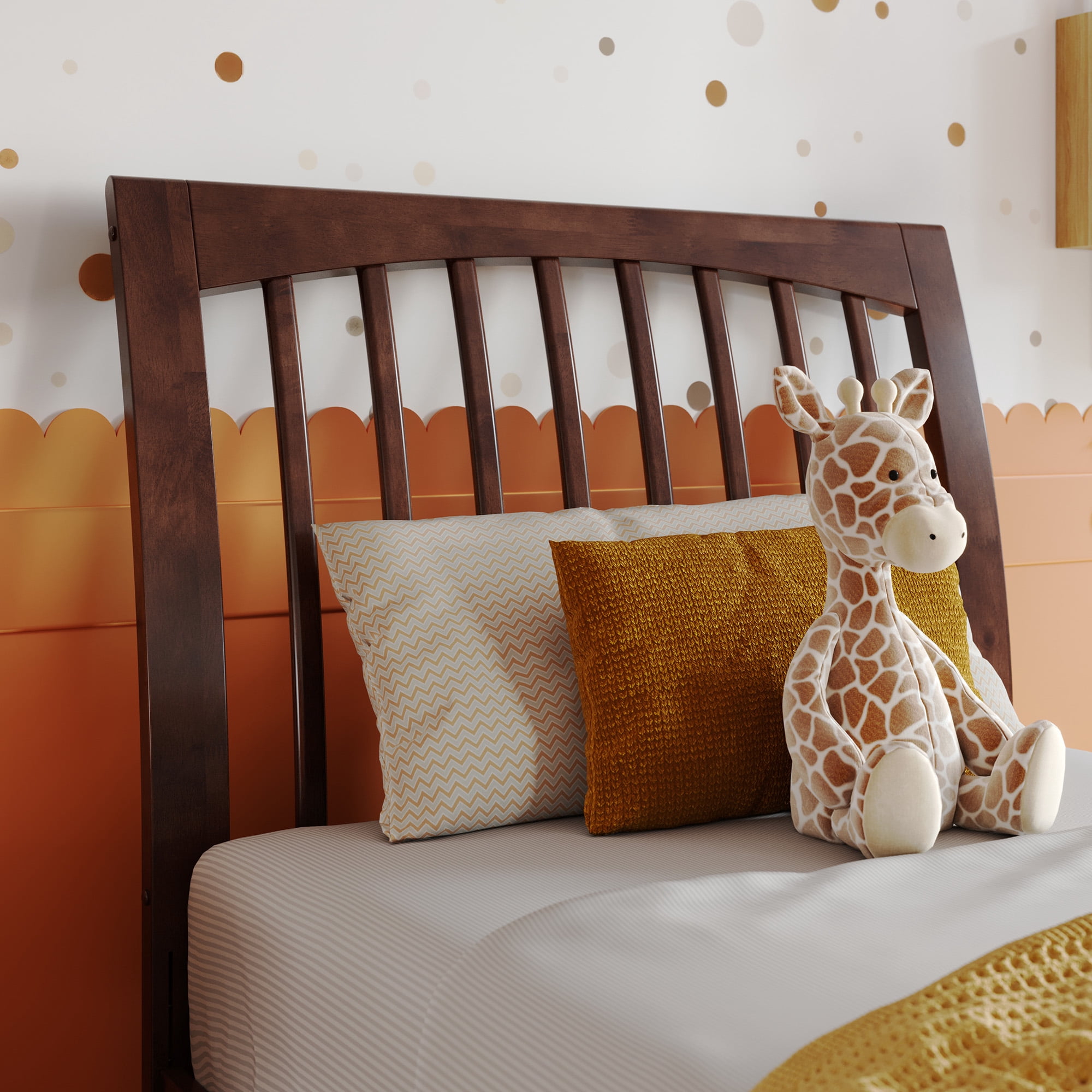 AFI Orleans Twin Sleigh Solid Wood Slat Headboard, Walnut