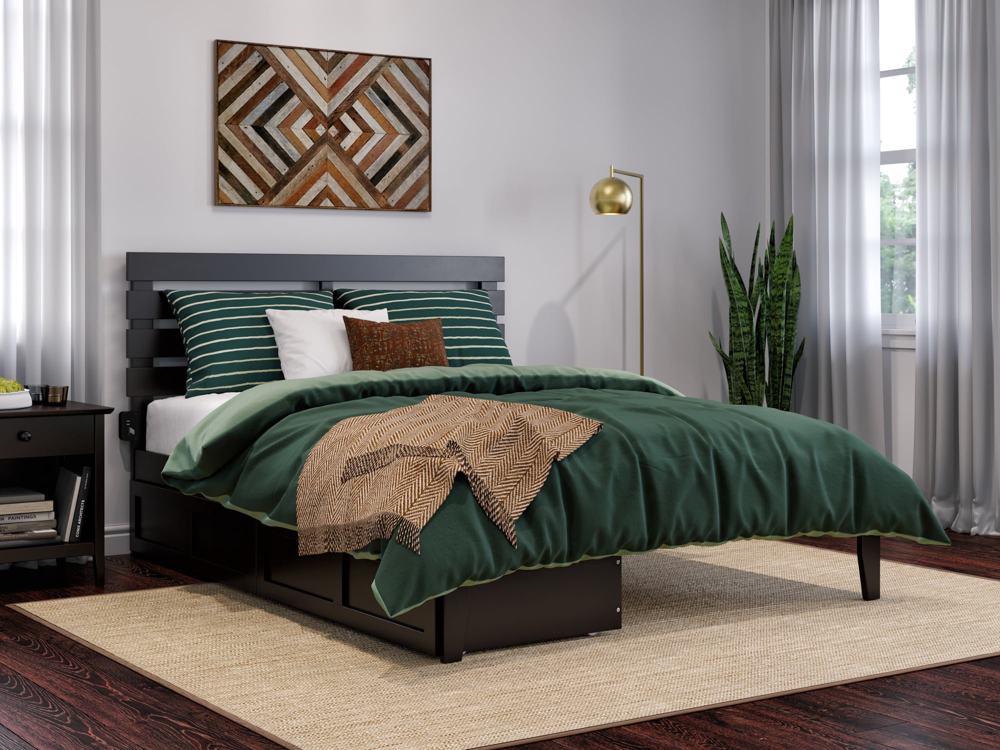 AFI Oxford 14" Queen Wood Platform Bed Frame with Set of 2 Storage Drawers, Espresso