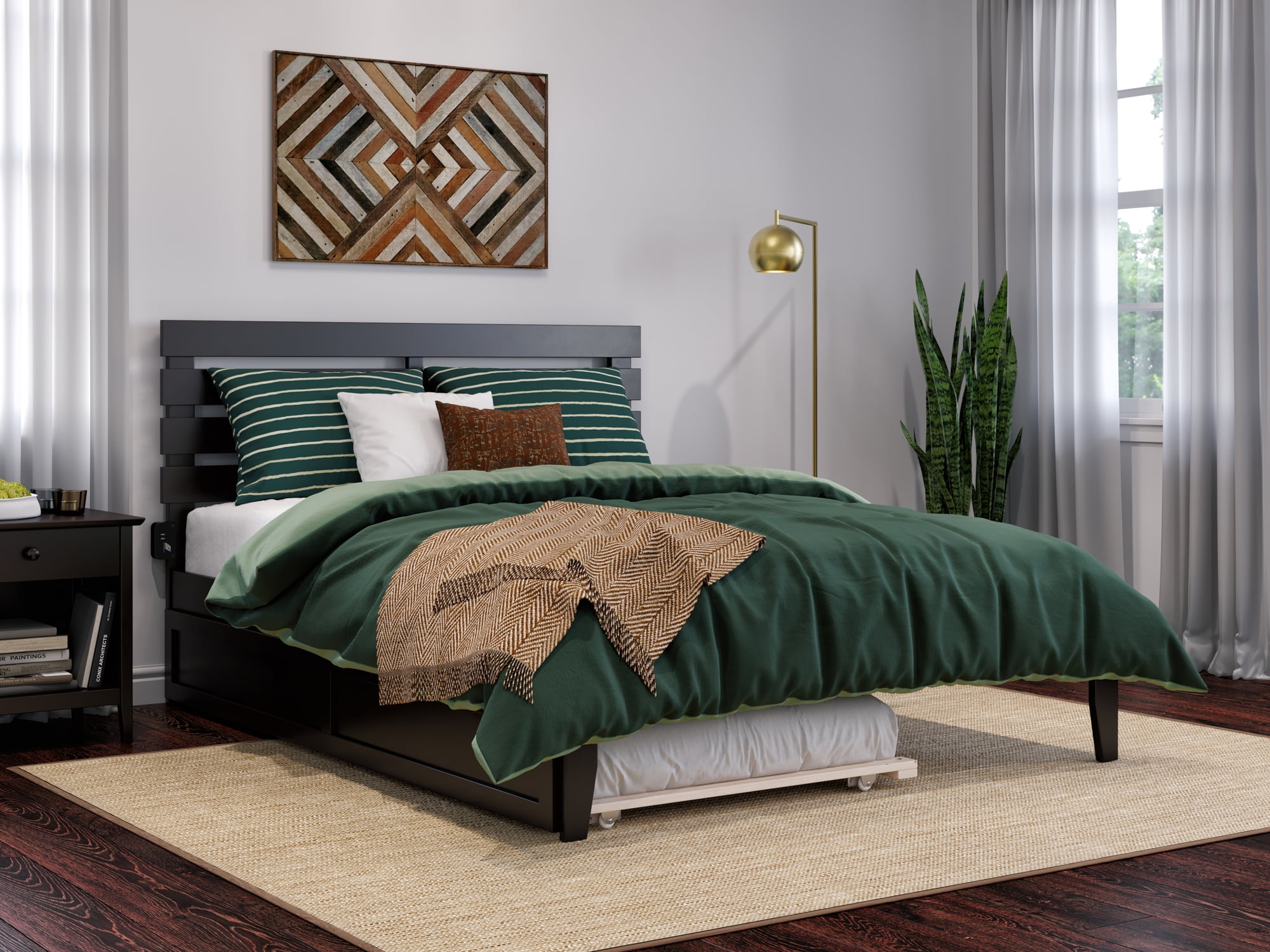 AFI Oxford 14" Queen Wood Platform Bed Frame with Twin XL Trundle, Espresso