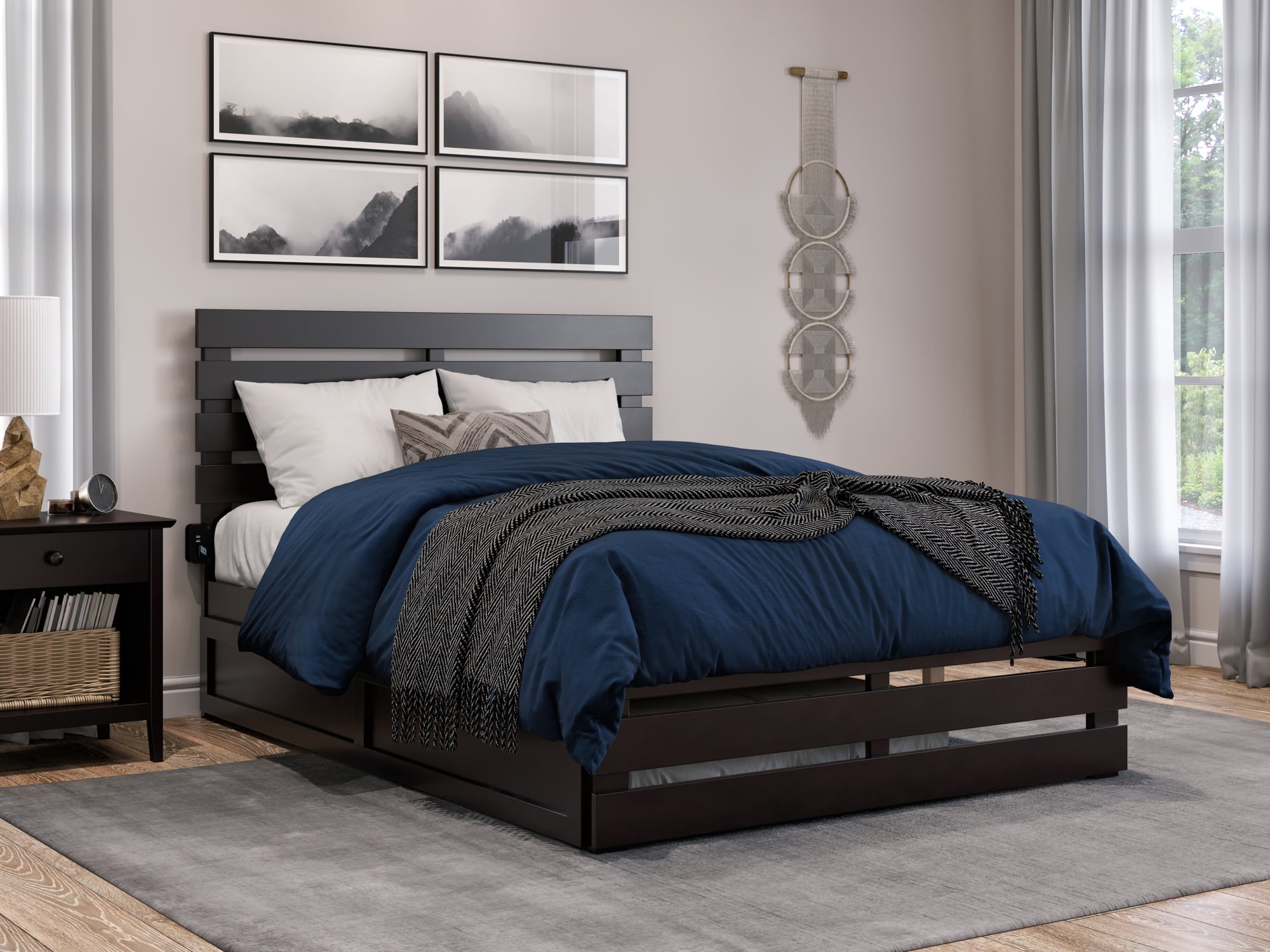 AFI Oxford Full Wood Platform Bed with Headboard, Footboard & Twin Trundle, Espresso
