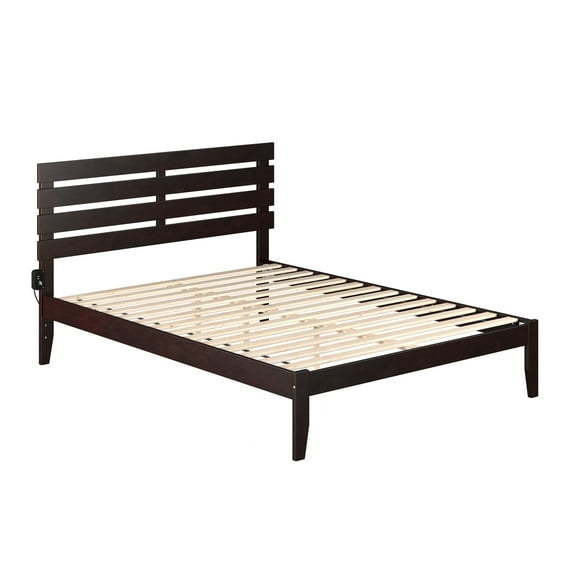 AFI Oxford Modern Solid Wood Platform Queen Bed with USB Charger in Espresso
