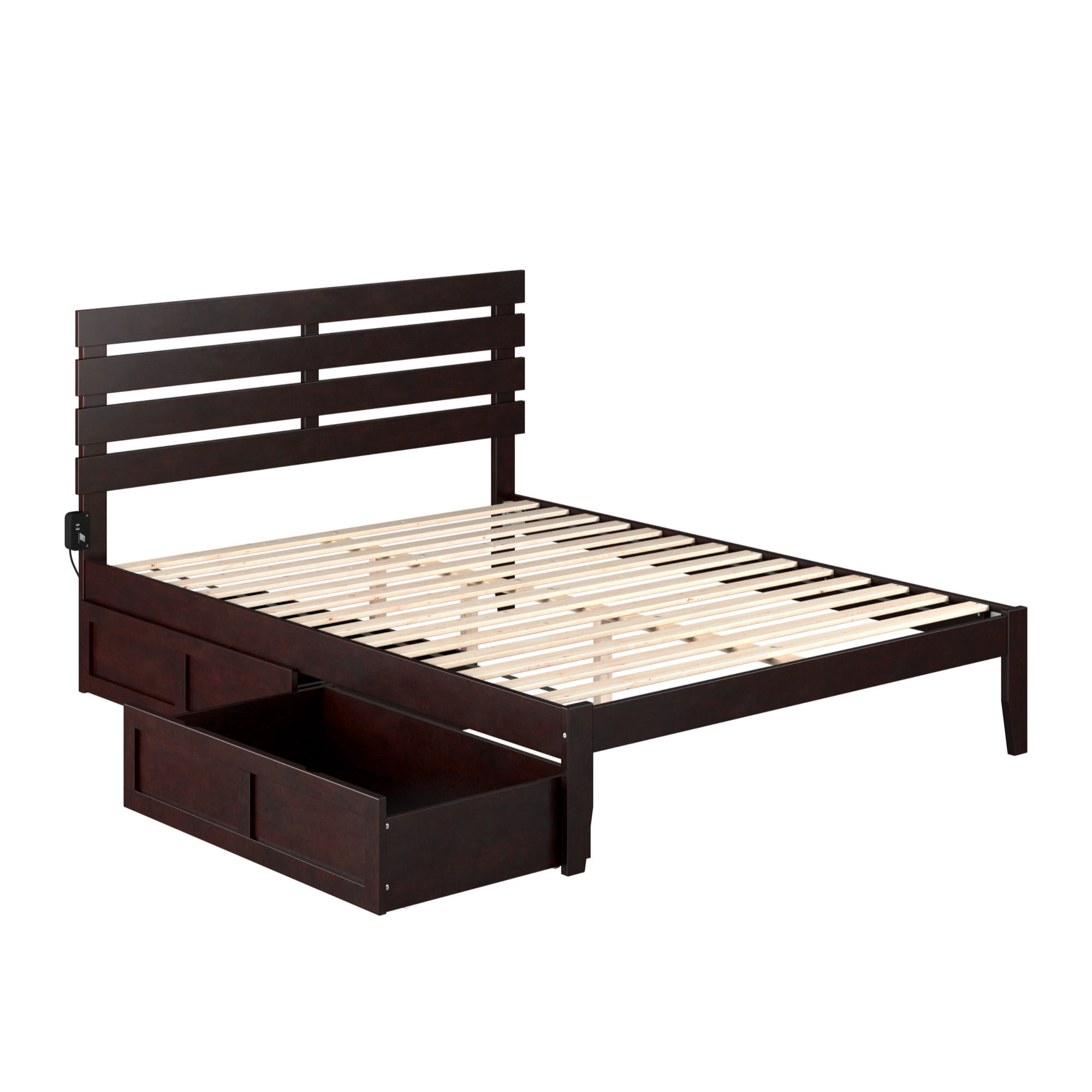 Espresso Wood Queen Bed with Storage Drawers and Slats