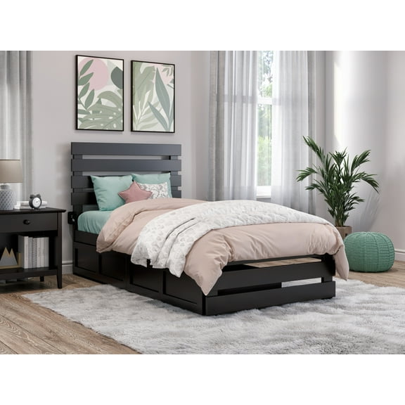 AFI Oxford Twin Wood Platform Bed with Headboard Footboard & 2 Storage Drawers, Espresso