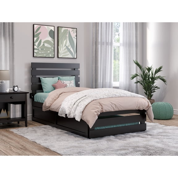 AFI Oxford Twin Wood Platform Bed with Headboard, Footboard & Twin Trundle, Espresso