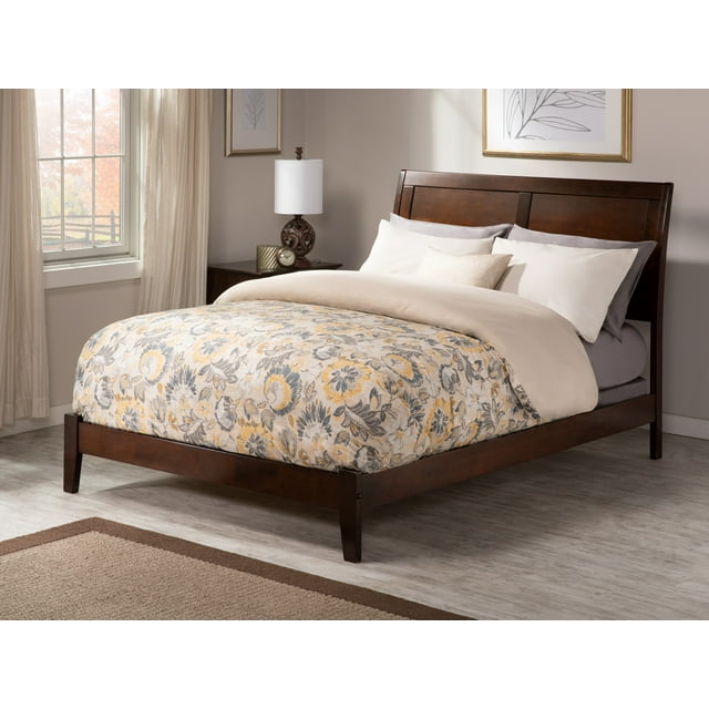 AFI Portland Full Low Profile Wood Platform Bed Frame with Sleigh Headboard, Walnut