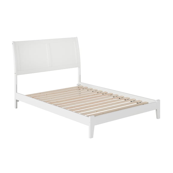 AFI Portland Full Low Profile Wood Platform Bed Frame with Sleigh Headboard, White