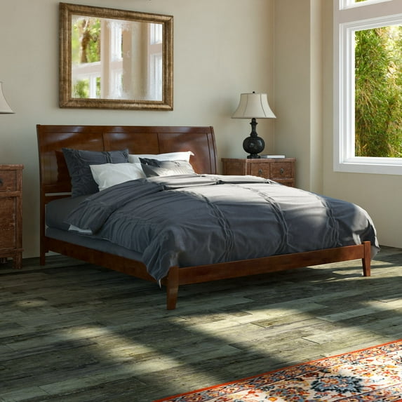 AFI Portland King Wood Traditional Bed Frame with Sleigh Headboard, Walnut