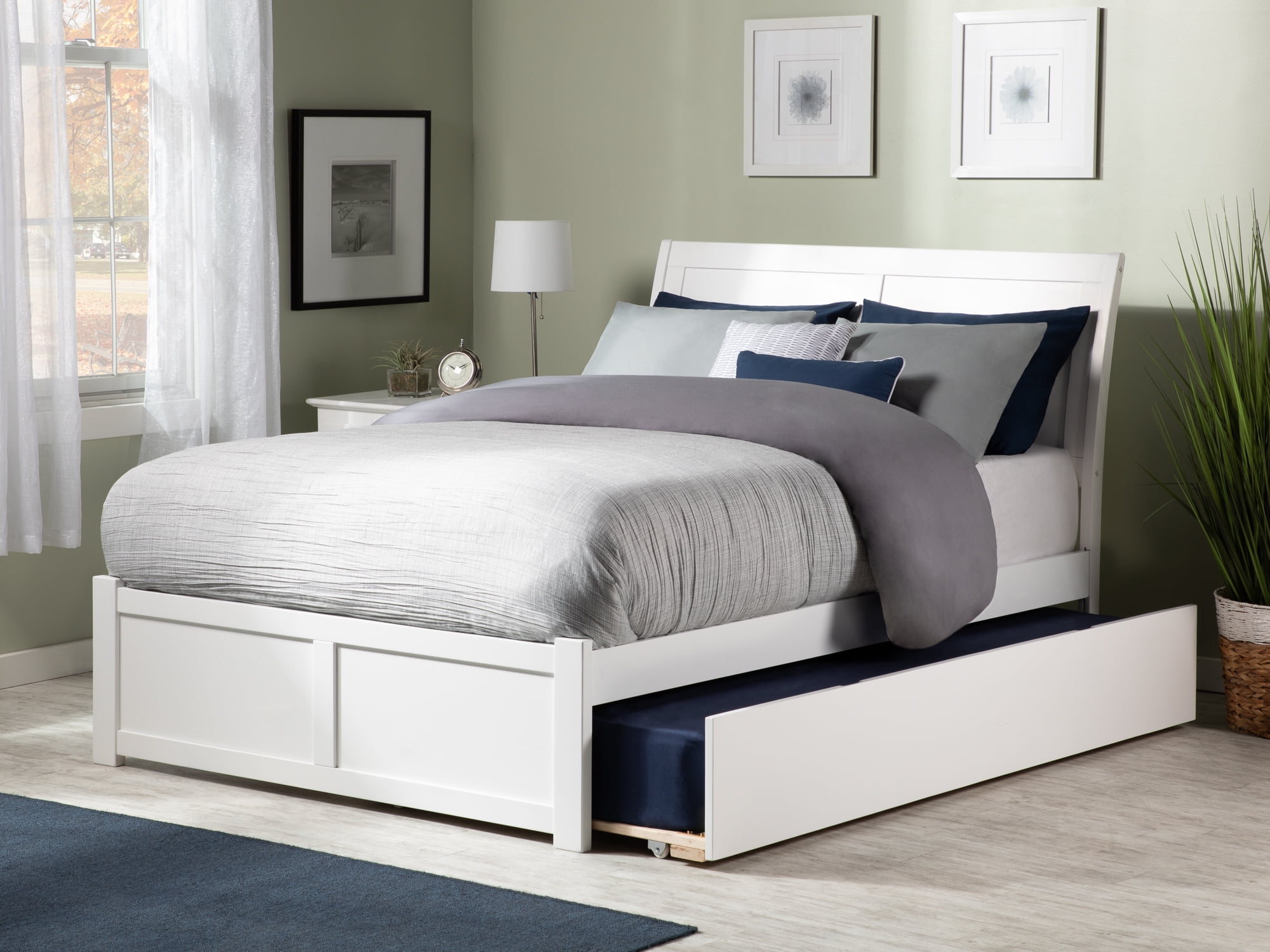 AFI Portland Queen Wood Platform Bed with Headboard Footboard & Twin-XL Trundle, White
