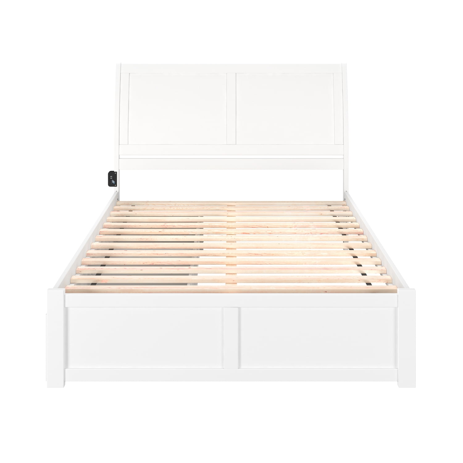 White Queen Wood Platform Bed with Storage Drawers