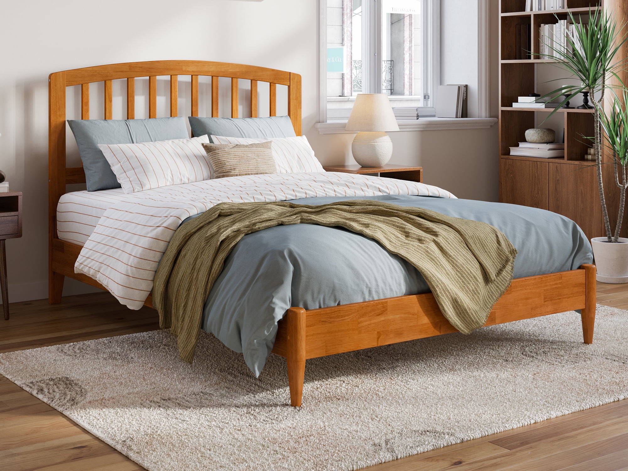 Quincy Light Toffee Full Wood Platform Bed with Slats