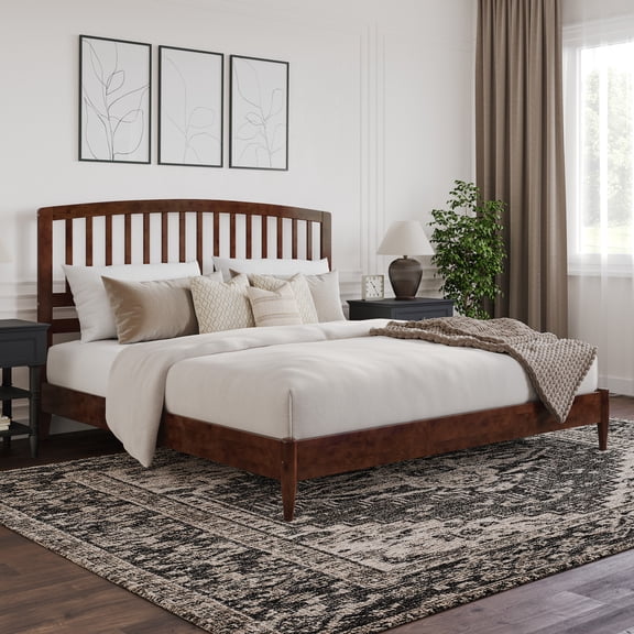 AFI Quincy King Solid Wood Low Profile Platform Bed, Walnut