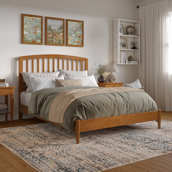 AFI Quincy Queen Solid Wood Low Profile Platform Bed, Light Toffee