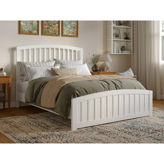 AFI Quincy Queen Solid Wood Low Profile Platform Bed with Matching Footboard, White